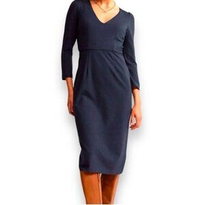 Boden Bethany Ponte Navy Blue 3/4 Sleeve V-Neck Midi Dress Women’s Size 4